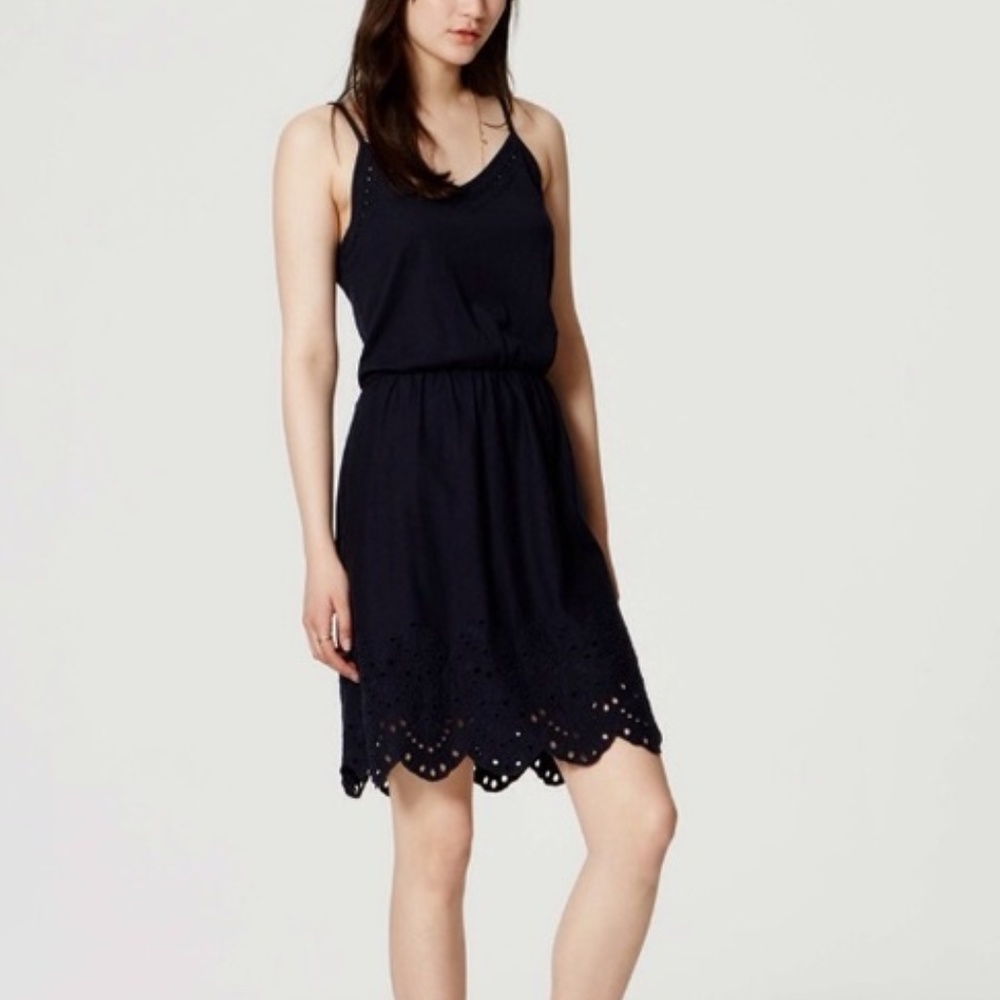Loft Navy Eyelet Hem Dress